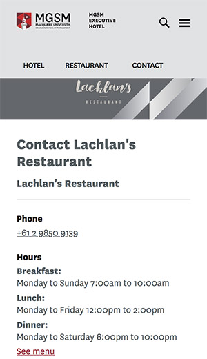 Restaurant's contact information with its logo 