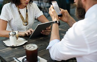 Students looking at a university website
